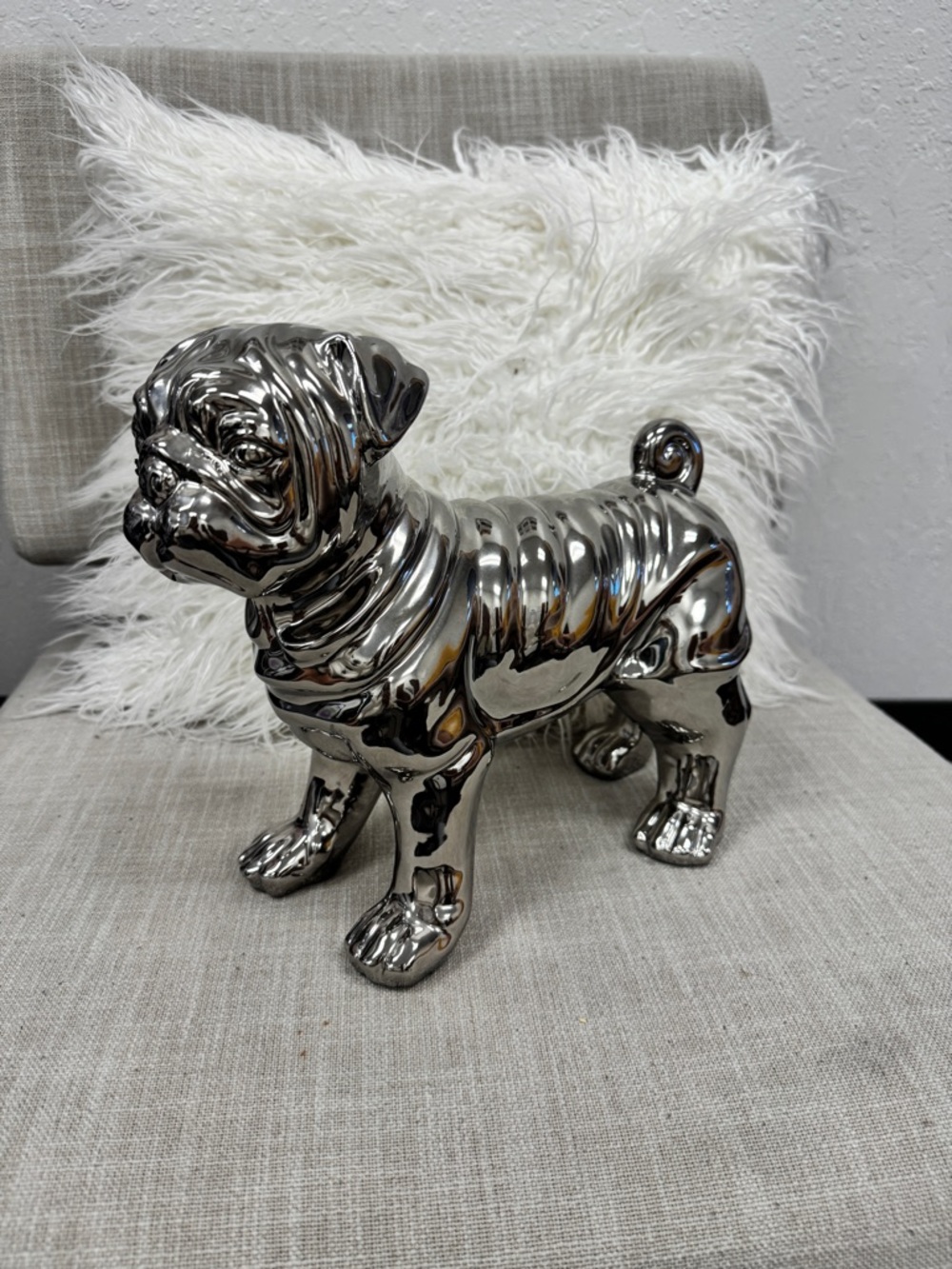 Z Gallerie Silver Ceramic Bulldog Sculpture